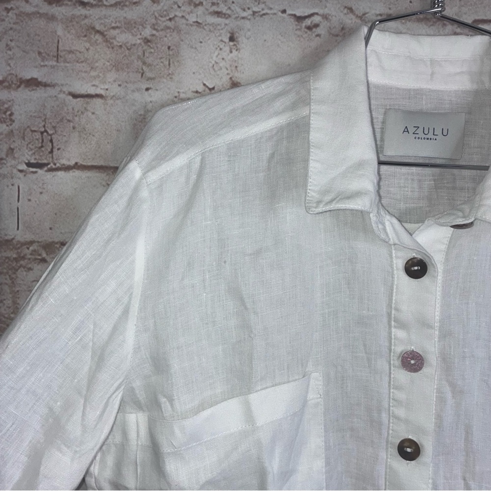 Azulu Linen Button Down Shirt in Pure White Size Small - Picture 3 of 7